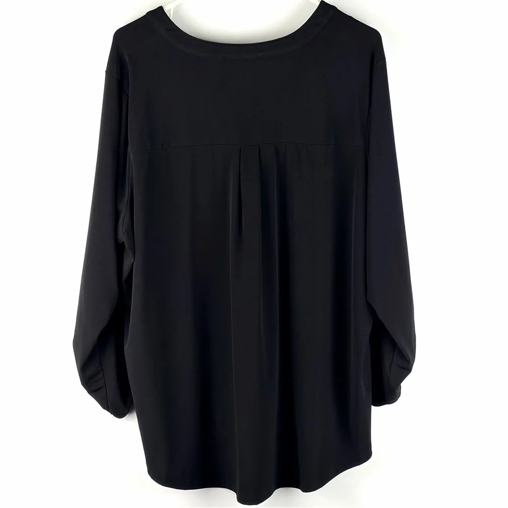 Michael Kors Black Zip Front Blouse Gold Hardware Roll Tab Sleeve 2X - Picture 3 of 12